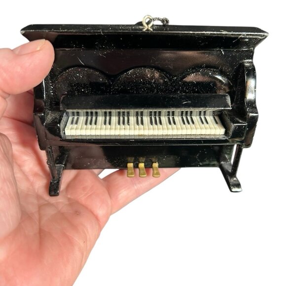 Classic Black Piano Christmas Ornament Upright Key Cover Opens Closes Holiday - Picture 5 of 10